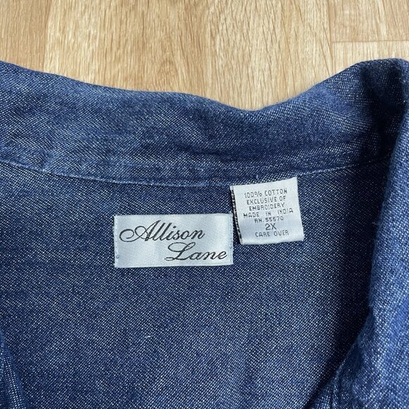 ALLISON LANE DENIM VEST BUTTON UP EMBROIDERED BUTTONS BLUE JEAN SUMMER SIZE 2X - Picture 5 of 8
